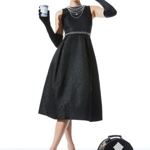 Alice + Olivia Cherra Pearl Neck Midi Dress